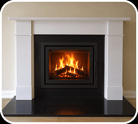 Inset / cassette style log burner with granite slips and hearth plus wooden surround
